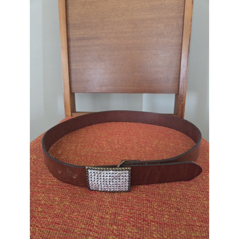 Vtg Gap Leather Belt Jeweled Rhinestones Buckle Women's Large